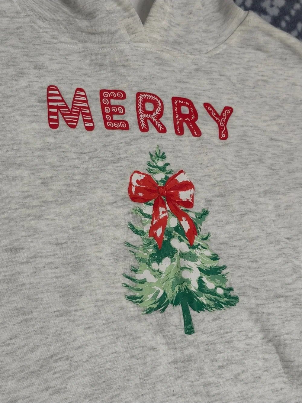 Forever 21 Light Gray 'MERRY' Hoodie Set with Green Christmas Tree